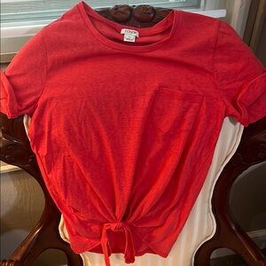 J. Crew Red Tie Front Short Sleeve Tee